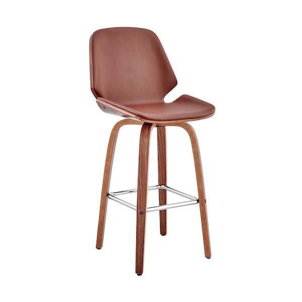 Armen Living Arabela 26" Brown Faux Leather and Walnut Wood Swivel Bar Stool LCAABAWABR26 - main